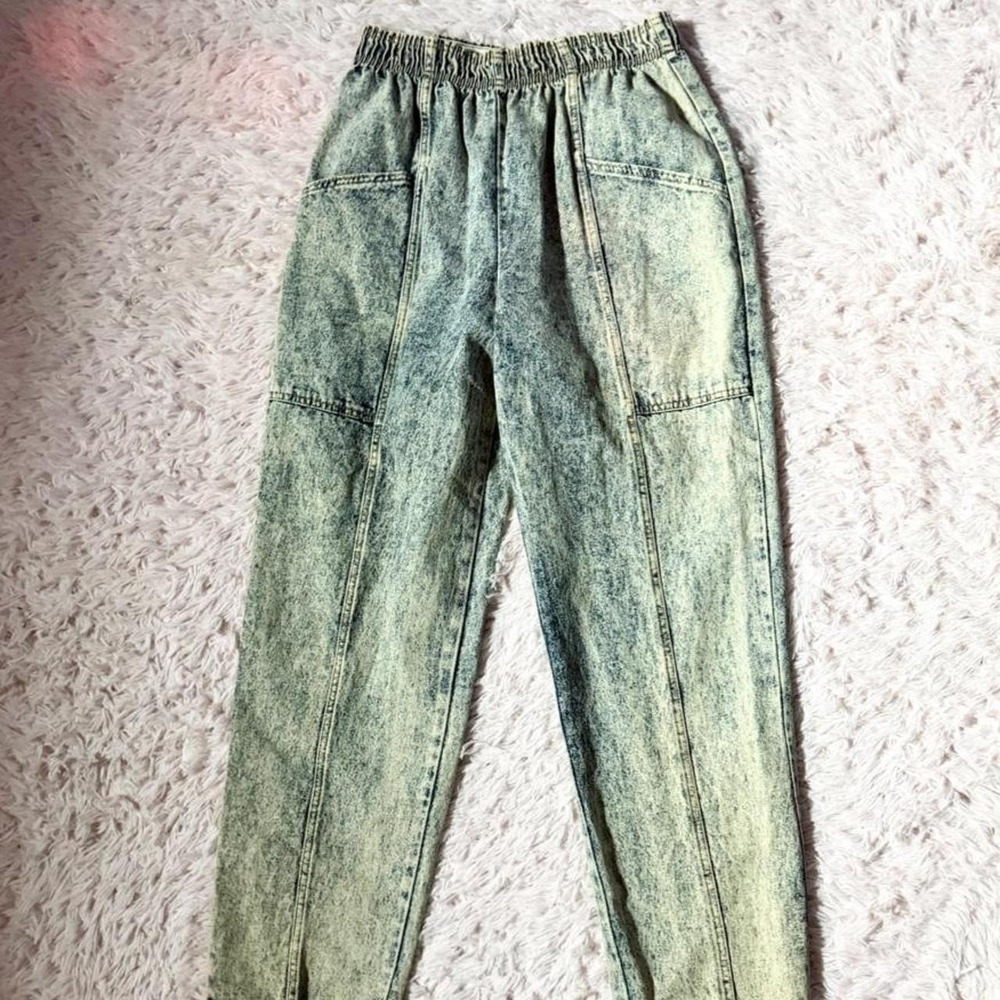 Acid Wash Vintage 80s Grunge Streetwear Elastic Waist Jeans Womens S Hiphop